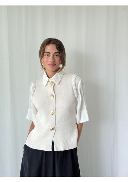 Triko Yelek Kadın Krem fırsatları