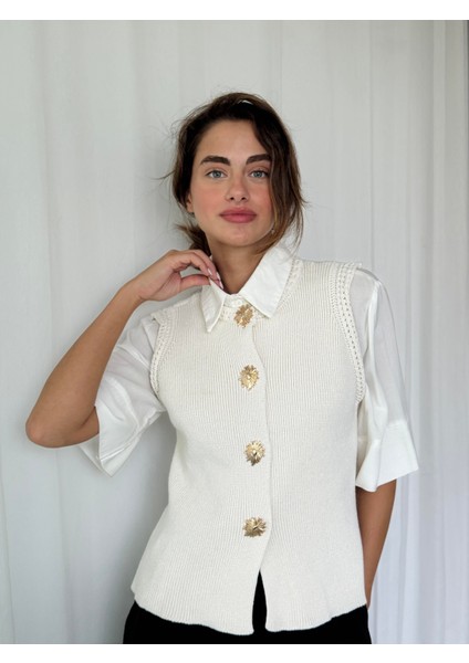 Triko Yelek Kadın Krem indirimleri