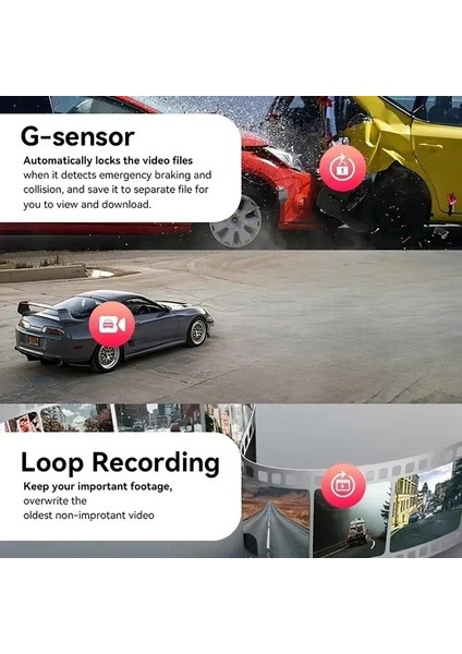 Süper Hd 1296P 3 Kameralı Araç Içi Dash Cam - G-Sensör, Geniş Açı fiyatları