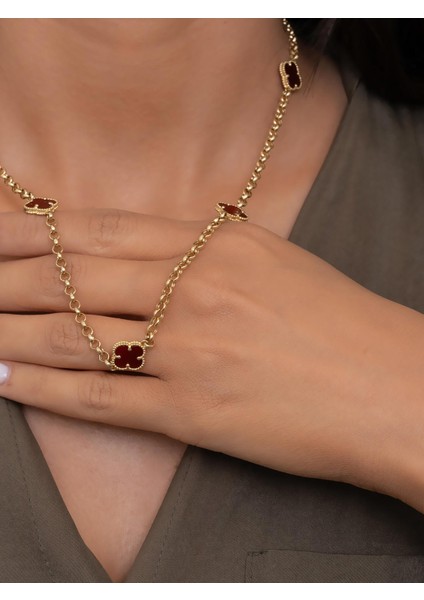 14 Ayar Altın Kahverengi Yonca Kolye Bileklik Set fiyatları