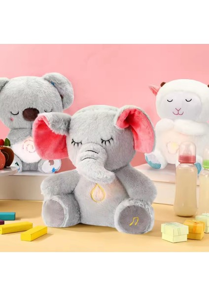 Elite Fil Peluş Oyuncak Nefes Alan Pilli Müzikli ve Işıklı Uyku Arkadaşı Rahatlatıcı Peluş 1 Adet