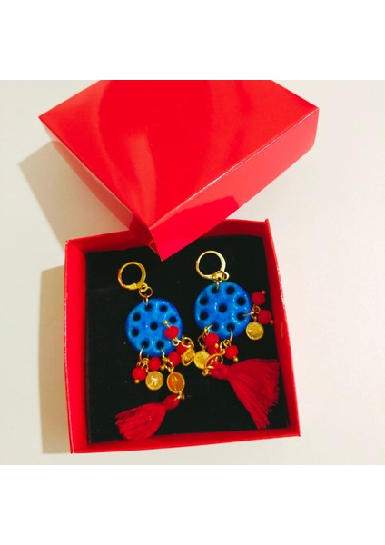 Dolunay Süryani Mardin Taşı Küpe Kahve Kırmızı fırsatları