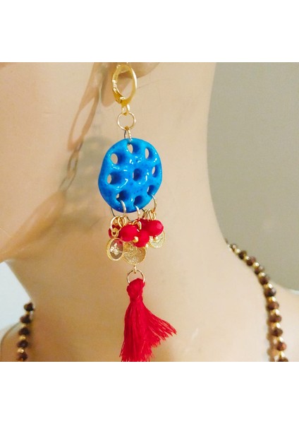 Dolunay Süryani Mardin Taşı Küpe Kahve Kırmızı modelleri