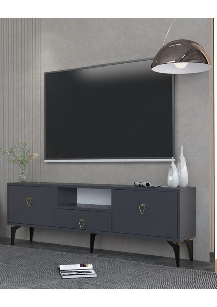 1302DROPDH-1 Tv Sehpası Antrasit-Altın Kulp fiyatları