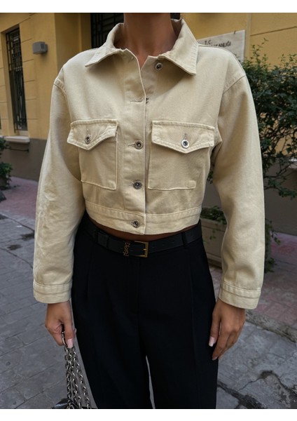 Çift Cep Denim Crop Ceket modelleri