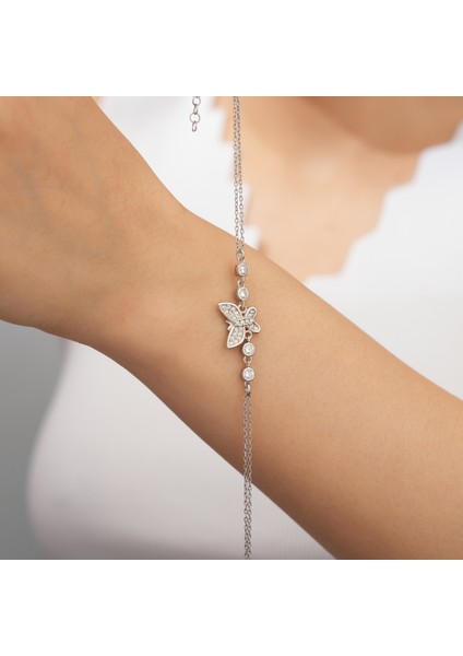 925 Ayar Rodyum Kaplama Zirkon Taşlı Gümüş Bileklik