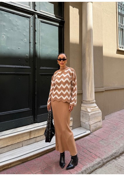 Zigzak Desenli Kazak ve Elbise Triko Takım