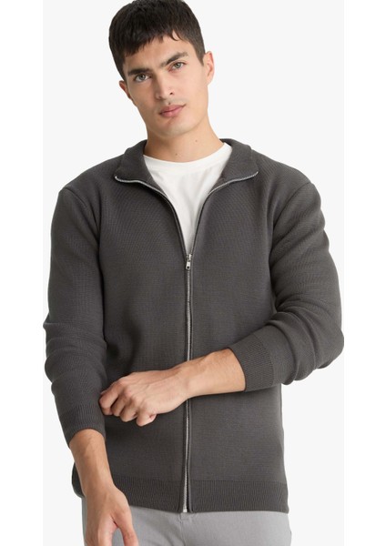 Standart Fit Dik Yaka Fermuarlı Triko Hırka C8158AX25AU