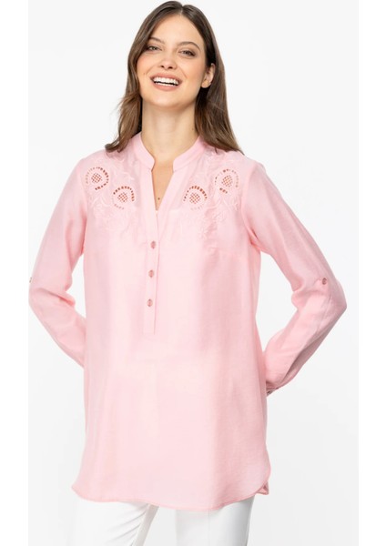 Kadın Nakışlı Uzun Kol Bluz 1232 Pink