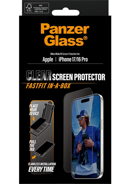 iPhone 17 | iPhone 16 Pro | Ultra-Wide Fit Siyah Çerçeveli Ekran Koruyucu - Fast Fit Uygulama Aparatlı modelleri