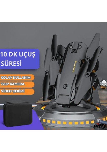 Başlangıç Drone 720P Hd Kameralı Drone Katlanabilir Taşıma Çantalı 4 Pervaneli Havada Sabit Kalır Kırmızı ve Siyah