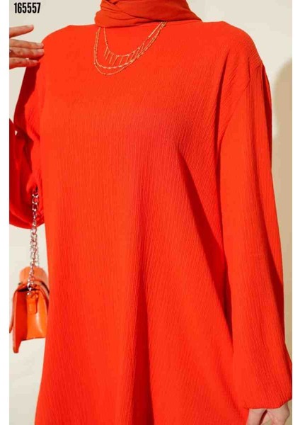 Turuncu Tunik Pantolon Alt Üst Takım, Kırmızı Gül Figürlü Kolye Hediye fiyatları