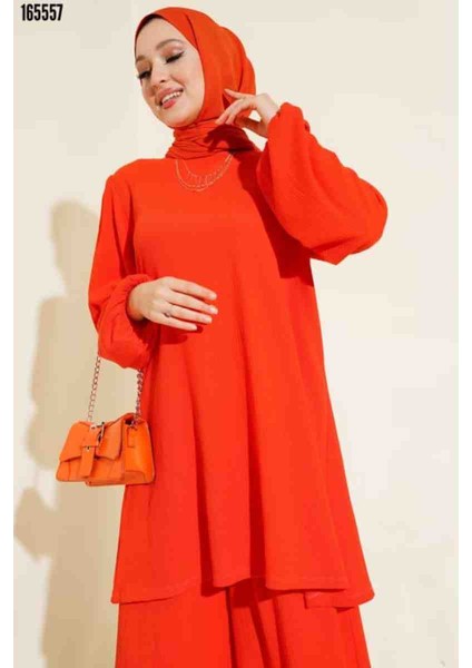 Turuncu Tunik Pantolon Alt Üst Takım, Kırmızı Gül Figürlü Kolye Hediye modelleri