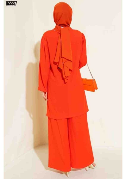 Turuncu Tunik Pantolon Alt Üst Takım, Kırmızı Gül Figürlü Kolye Hediye fırsatları