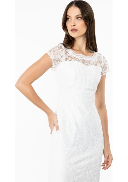 Kadın Sıfır Yaka Dantel Elbise 4056 Ekru fiyatları