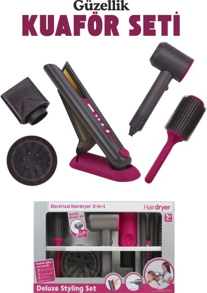 Gerçekçi Kuaför Seti Sesli Işıklı ve Hava Üfleme Teknolojisi