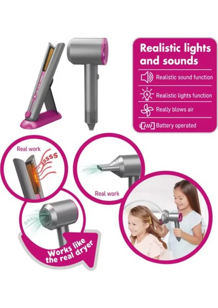 Gerçekçi Kuaför Seti Sesli Işıklı ve Hava Üfleme Teknolojisi fırsatları