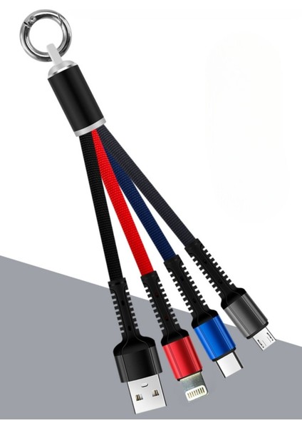 Buffer® Işıklı Anahtarlık Model 3 In 1 USB Çıkışlı Mikro,type-C ve Iphone Uyumlu Şarj Kablosu