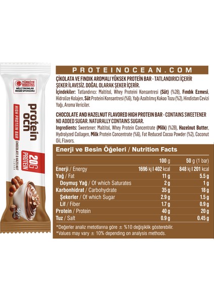 Proteın Bar Chocolate Hazelnut 50G x 8 Adet fiyatları