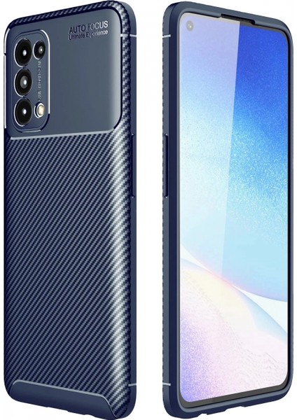 Oppo Reno 5 Kılıf Auto Focus Karbon Kapak - Lacivert