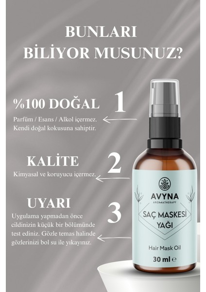 Saç Maskesi Yağı 30 ml – %100 Saf ve Doğal Besleyici Hair Mask Oil (Cam Şişe) indirimleri