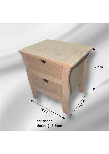 Ahşap Boyanabilir Ayaklı 2 Çekmeceli Takı-Aksesuar Dekoratif Organizer Kutu