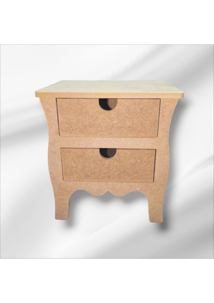 Ahşap Boyanabilir Ayaklı 2 Çekmeceli Takı-Aksesuar Dekoratif Organizer Kutu