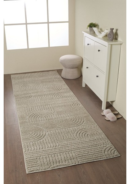 Yumuşak Peluş Tüylü Iskandinav Desenli Kabarık Bukleli Bej Renkli Halı