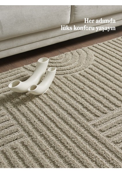 Yumuşak Peluş Tüylü Iskandinav Desenli Kabarık Bukleli Bej Renkli Halı fiyatları