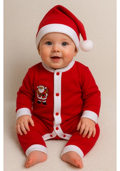 Kız Erkek Bebek Yılbaşı Noel Temalı Tulum Şapka Takımı