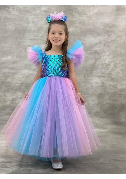 Denizkızı Prenses Kız Çocuk Elbisesi – Pastel Renkli Tül Elbise (3-10 Yaş)