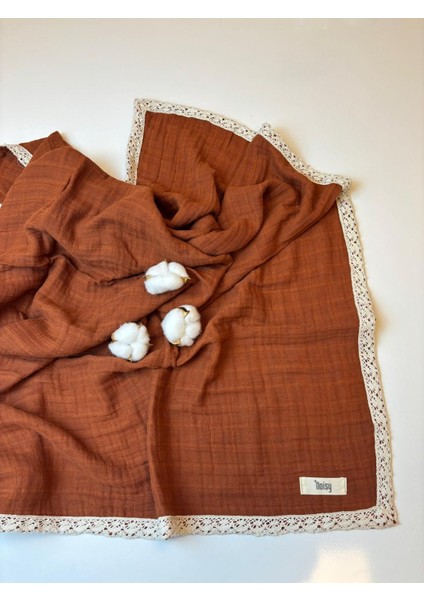 Kiremit 3 Katlı Dantelli %100 Pamuk Müslin Battaniye & Müslin Örtü 100X100CM fiyatları