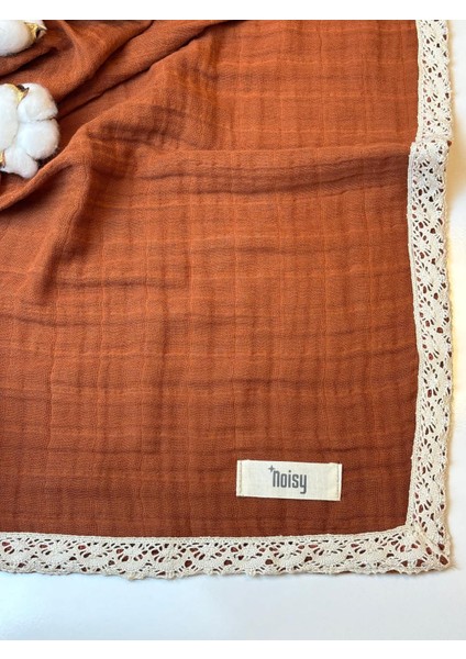 Kiremit 3 Katlı Dantelli %100 Pamuk Müslin Battaniye & Müslin Örtü 100X100CM fırsatları