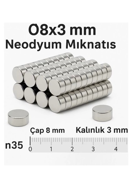 50 Adet 8X3MM Yuvarlak Neodyum Mıknatıs Güçlü Nikel Kaplamalı Kaliteli Dayanıklı Magnet fiyatları