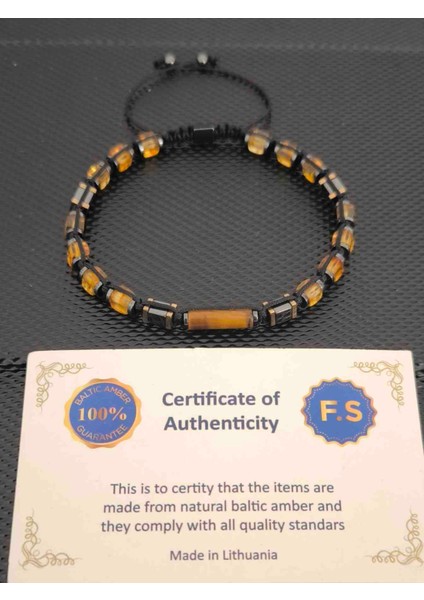 Sertifikalı Damla Kehribar-Silindir Kaplangözü-Hematit Doğaltaş Bileklik Takı Aksesuar Erkek Bileklik