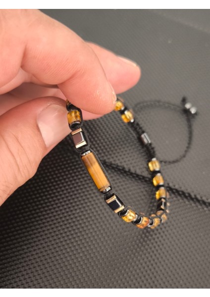 Sertifikalı Damla Kehribar-Silindir Kaplangözü-Hematit Doğaltaş Bileklik Takı Aksesuar Erkek Bileklik fırsatları