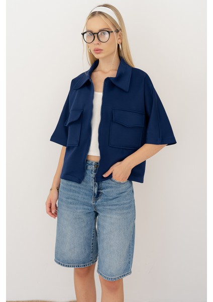 Kadın Scuba Kumaş Fermuarlı Ceket – Yapılandırılmış & Günlük Stil