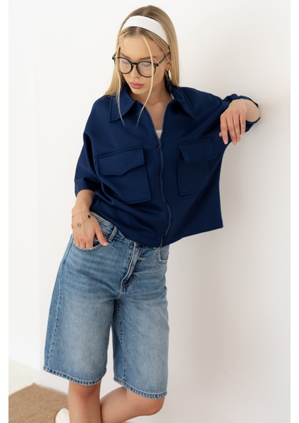 Kadın Scuba Kumaş Fermuarlı Ceket – Yapılandırılmış & Günlük Stil