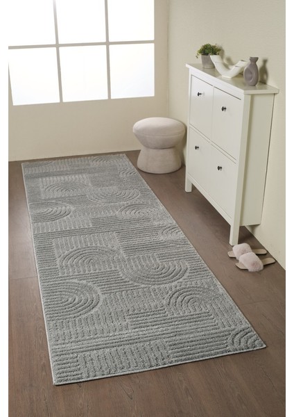 Yumuşak Peluş Tüylü Iskandinav Desenli Kabarık Bukleli Gri Renkli Halı