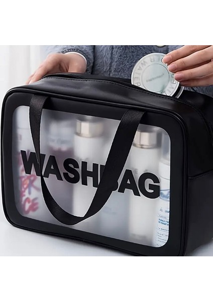 Şeffaf Seyahat Makyaj Çantası Büyük Boy Washbag Siyah modelleri