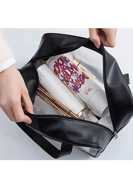 Şeffaf Seyahat Makyaj Çantası Büyük Boy Washbag Siyah fırsatları