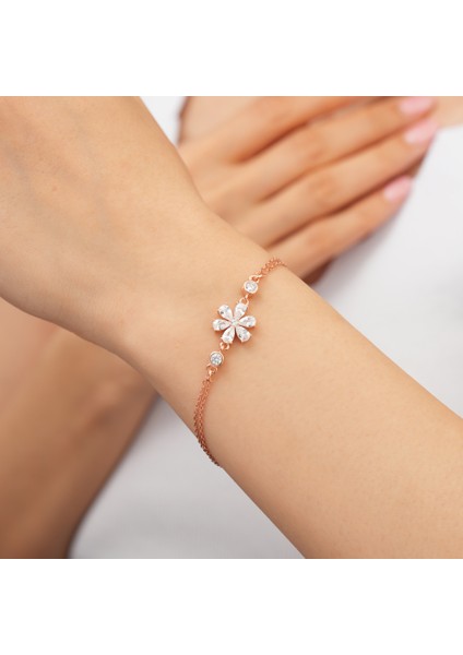 925 Ayar Rose Kaplama Zirkon Taşlı Çiçek Gümüş Bileklik fiyatları