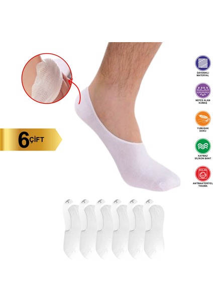 6 Çift Erkek Siyah Görünmez Babet Çorap – Kaydırmaz Silikonlu