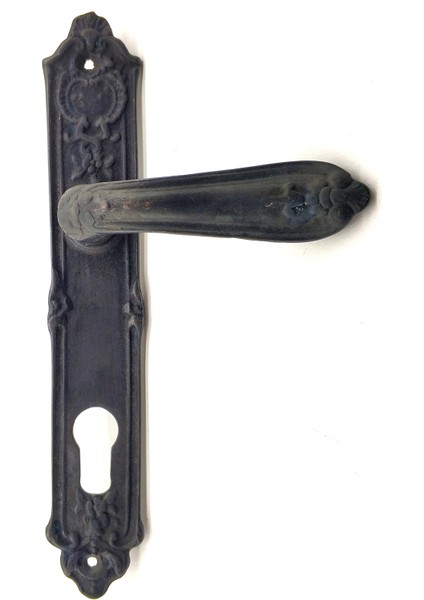 Antika Tarz Dekoratif Pirinç Çiçekli Oda Kapı Kolu - 240X40 Mm, Oksit