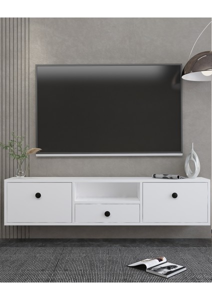 1301DROPDH-1 Tv Sehpası Beyaz- Siyah Kulp