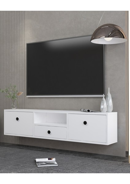 1301DROPDH-1 Tv Sehpası Beyaz- Siyah Kulp fiyatları