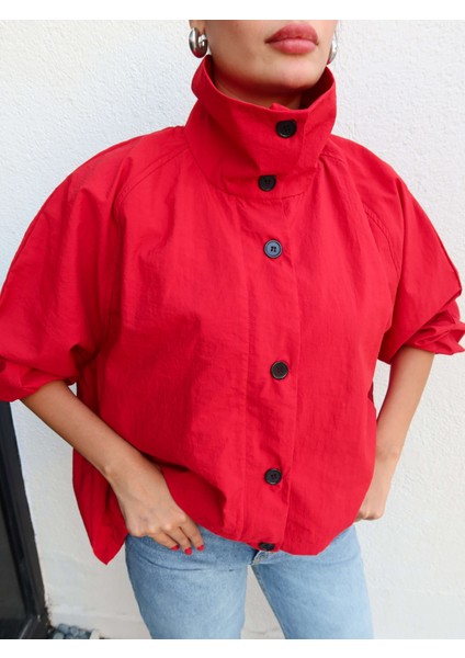 Kırmızı Dik Yaka Bomber Ceket modelleri