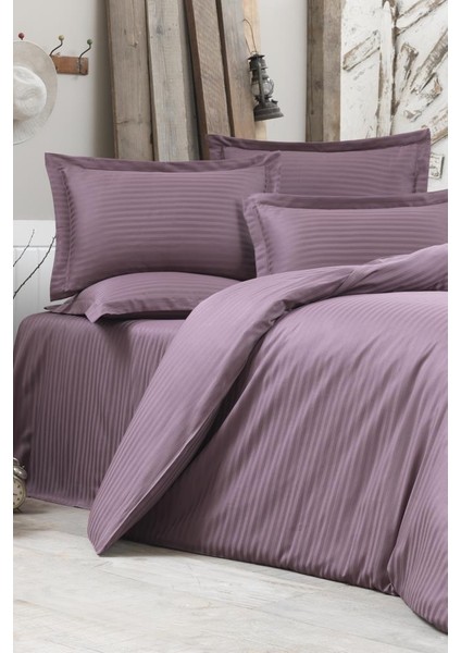 Stripe Tek Kişilik Pollysaten Nevresim Takımı Lila