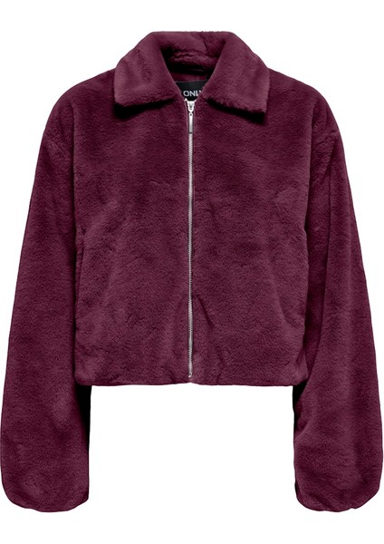 Kadın Ayrık Yaka Fermuarlı Mor Peluş Ceket - 15348987