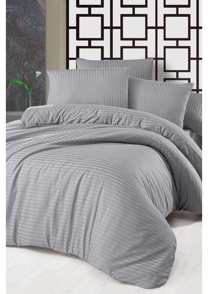 Stripe Tek Kişilik Pollysaten Nevresim Takımı Gri